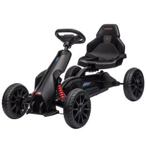 Gokart Trampbil med Handbroms Svart av Metall och Plast för Barn 3-8 År Justerbart Säte och Växel Framåt Bakåt Kettcar