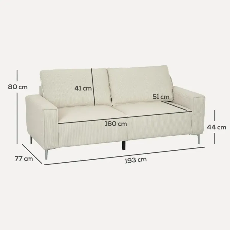 3-Sits Soffa med Armstöd Krämvit 193 x 77 x 80 cm