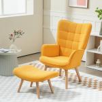 Fåtölj Öronlappsfåtölj med Pall Orange av Manchesterlook och Trä för Vardagsrum Stoppad Relaxstol Vingestol