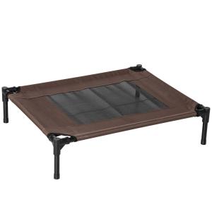 Upphöjd Hundsäng för Utomhusbruk, Robust Husdjurssäng i Oxford-Tyg, Ventilerande Sovplats för Hundar, Brun, 76 x 61 x 18 cm