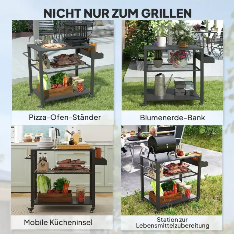 Grillvagn Serveringsvagn med Arbetsyta 105 x 50 x 79 cm
