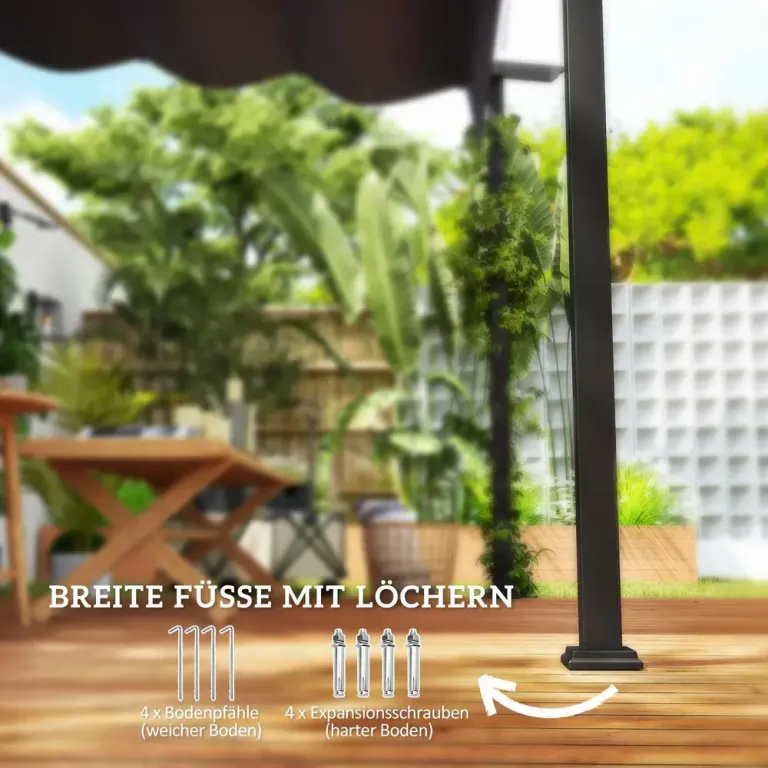 Terrasstak Pergola med Väggfäste Mörkgrå 3 x 3 m