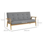3-sits Stoppad Soffa, Gummiträ, Grå, 154,5 x 69,5 x 73 cm