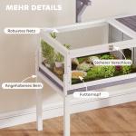 Sköldpaddshus Trä Vit och Grå för Utomhusbruk Terrarium med Fönster och Öppningsbart Tak Två Rum Säker Hage 104 × 53 × 82 cm