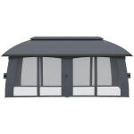 Stort Partytält med Dubbeltak, Rymlig Paviljong med Myggnät och Sidoväggar, Robust Solskydd för Fest, Mörkgrå, 3 x 6 m