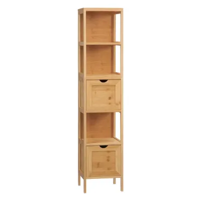 Högt Badrumsskåp i Bambu med 2 Lådor 30 x 140 cm, Natur