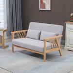 Soffa Loveseat 2-Sits Grå av Tyg med Sammetslook och Trä för Vardagsrum Klädd Soffa med Armstöd och Kuddar upp till 200 kg 130 x 75 x 78 cm