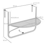 Balkonghängande Bord Höj- och Sänkbart Halvcirkelformat Trädgårdsbord Metall för Terrass Vit 60 X 45 X 50 Cm