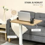 Höj- och Sänkbart Laptopbord på Hjul, Mobilt Sidobord för Soffa och Säng, Smidig Arbetsplats för Hemmet, Natur/Vit, 70-110 cm