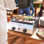 Gasolgrill Grillvagn med 2 Brännare Silver av Rostfritt Stål för Balkong och Camping BBQ Grill med Värmeplatta 44 x 44,5 x 19 cm