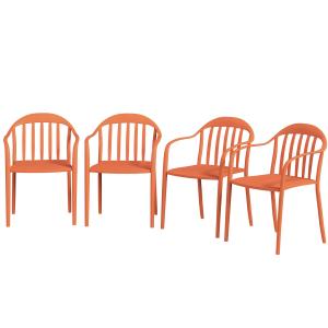 Set med 4 Väderbeständiga Trädgårdsstolar, Stapelstol i Plast med Armstöd och Ryggstöd, 120 kg