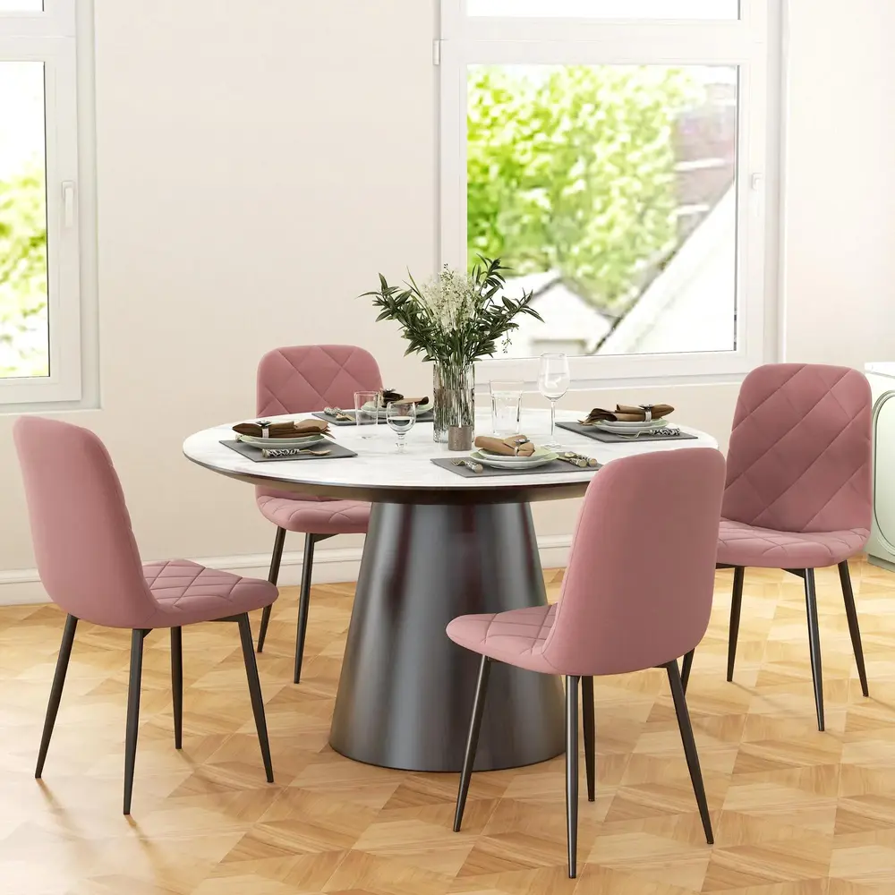 Matstolar Set 4 Köksstolar i Sammetslook 45x54x87 cm, Rosa