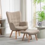 Vingstol Fåtölj Brun av Manchesterlook och Trä för Vardagsrum Relaxstol med Pall Stoppad TV Stol Bekväm