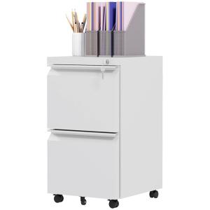 Rullcontainer Arkivskåp Vit av Stål för Kontor och Hemmakontor Låsbar Kontorscontainer med 2 Lådor A4 Format 37 x 43,5 x 67,5 cm