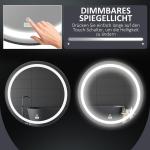 Kleankin Badrumsspegel LED Spegel Svart av Glas och Aluminium för Badrum Rund Spegel med 3 Ljusfärger och Touchfunktion Ø 60 cm