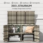 Kuddbox 350 L, 2-Nivå Rattanförvaringslåda med Lock, Lyftstänger och Bärhandtag, Blandad Grå, 118x57x69 cm