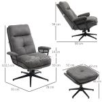 Snurrbar TV-Fåtölj med Pall, Bekväm Relaxstol med Liggfunktion, Ergonomisk Vilostol för Vardagsrum, Mörkgrå, 150 kg