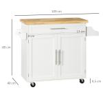 Köksvagn Serveringsvagn Vit av Trä och MDF för Vardagsrum och Matsal Vagn med Bänkskiva och Kryddhylla Handdukshållare 109 x 40 x 89 cm