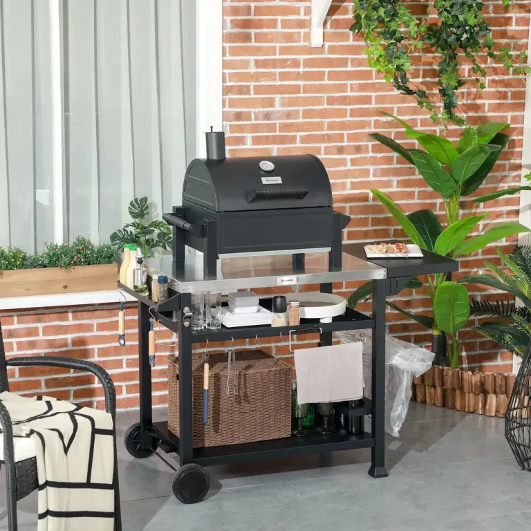 Grillvagn Grillbord Svart av Rostfritt Stål och Metall