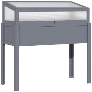 Upphöjd Odlingsbänk med Drivhus, 2-i-1 Planteringslåda med Polykarbonattak, Skyddar Tomater och Grönsaker, Grå, 120 x 54 x 112/122 cm