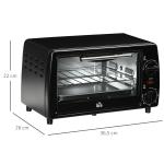 Miniugn Elektrisk Ugn Svart av Metall för Kök Liten Ugn med Timer och Bakplåt 10 l 750 W 36,5 x 26 x 22 cm