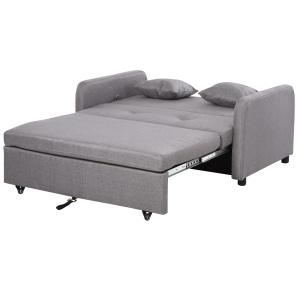 Bäddsoffa 2-Sits Soffa med Sovfunktion och Förvaring Grå av Linnelook och Trä för Vardagsrum och Sovrum Stoppad Soffa med Hjul