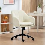 Kontorsstol Ergonomisk Beige Tyg för Skrivbord och Sminkbord Höj- och Sänkbar Bekväm Ryggstöd Snöflanelloptik
