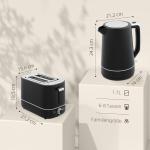 Vattenkokare Brödrost Frukostset Svart av Plast och Metall för Kök Set med 2 Skivor Brödrost och 1,7 l Kanna 2200 W