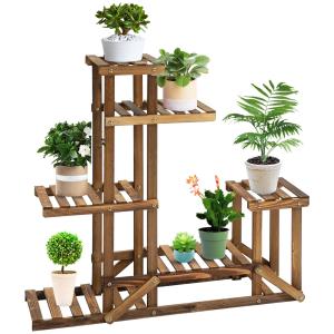 Blomtrappa i Massivt Trä, Dekorativ Växthylla med 6 Nivåer, Platsbesparande Blomställning för Balkong och Trädgård, Förkolnat, 98 x 28 x 96,5 cm