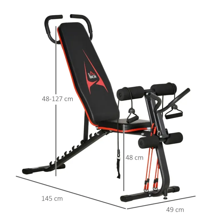 Träningsbänk med Elastiskt Rep 145 x 49 x 48–127 cm