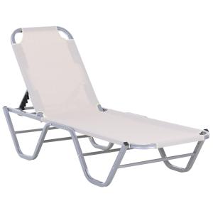 Beach Solstol 5-Vägs Justerbar Aluminium och Textiline för Trädgård och Terrass Beige 163 X 58,5 X 91 Cm