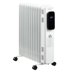 Portabelt Oljefyllt Element, Elektriskt Element med Hjul och Timer, Effektiv Värmekälla med 3 Lägen, Vit, 2720 W