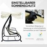 Hammock med Justerbart Tak 3-Sits Trädgårdsgunga med Fällbart Ryggstöd och Bricka Solsäng Krämvit