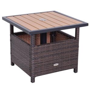 Trädgårdsbord Konstrotting med Parasollhål Sidobord med Inbyggd Viktpåse Väderbeständig Brun 55,5 X 55,5 X 46 Cm