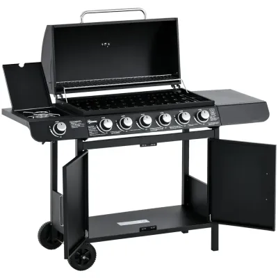 Gasolgrill med 7 Brännare och Termometer, Rostfritt Stål