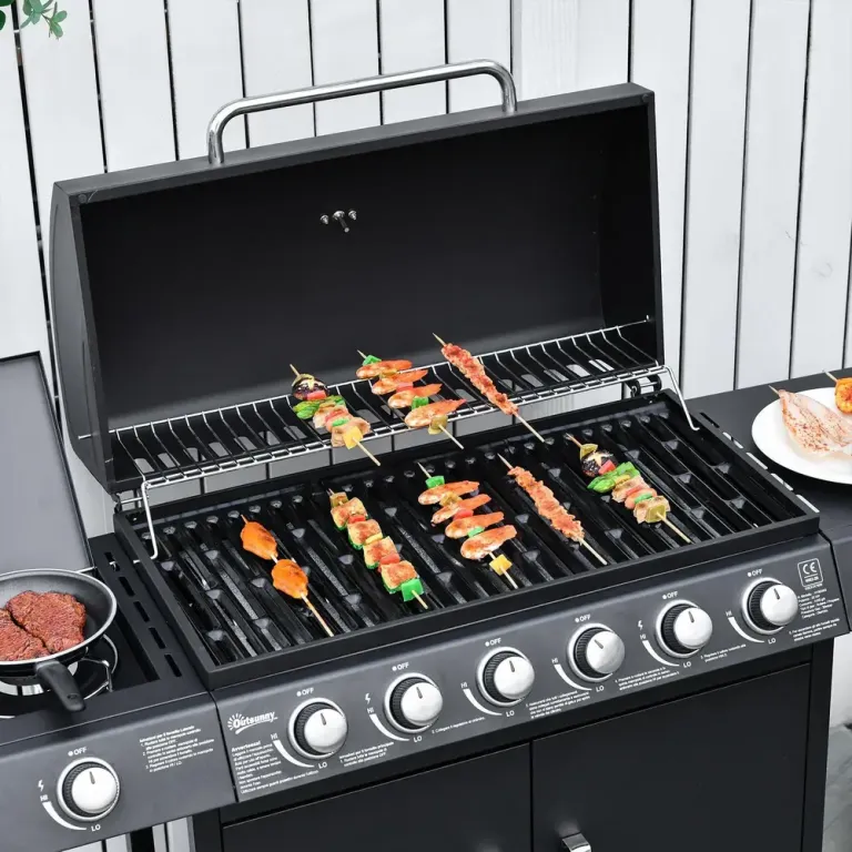 Gasolgrill med 7 Brännare och Termometer, Rostfritt Stål