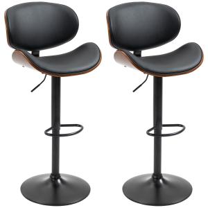 Barstolar Köksstolar Set om 2 Svart av Konstläder och Stål för Kök och Matsal Höjdjusterbara Vridbara med Fotstöd 53 x 52 x 92-112 cm