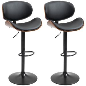 Barstolar Köksstolar Set om 2 Svart av Konstläder och Stål för Kök och Matsal Höjdjusterbara Vridbara med Fotstöd 53 x 52 x 92-112 cm