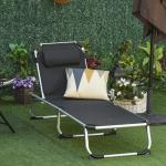 Justerbar Solsäng i Aluminium, Ergonomisk Solstol med 5 Lägen, Väderbeständig Textilene för Trädgård och Pool, Grå, 170 x 60 x 76 cm