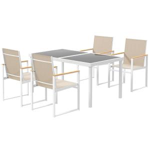 Matgrupp Sittgrupp för 4 Personer Flerfärgad av Stål och Tyg för Balkong och Terrass Bord med 4 Avtagbara Stolar