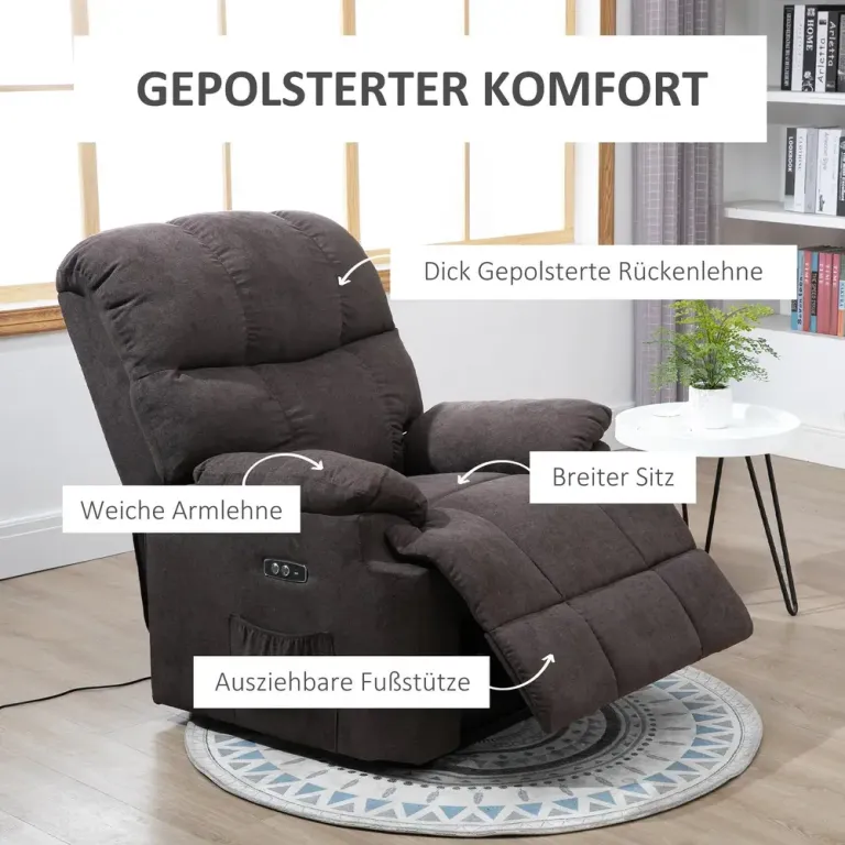 Liggstol med Ståhjälp USB-Port Sidoficka Fotstöd
