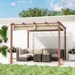 Trädgårdspergola med Justerbart Uteplatstak, Aluminiumstomme och UPF 30+ Solskydd, Naturligt Trä, 3x3 m