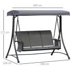 3-Sits Verandagunga Trädgårdsgunga med Soltak Gungbänk med Hylla Aluminium Grå 196 X 128 X 172 Cm