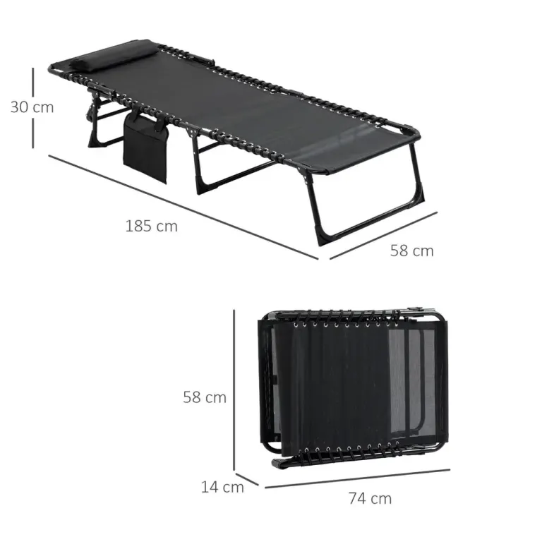 Solstol Solsäng Hopfällbar med Nackstöd 185 x 58 x 30 cm