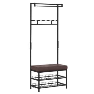 Klädhylla med Bänk Klädhängare Skohylla Metall 2 Skohyllor och Sits för Hall och Entré 72,5 X 35 X 180 Cm