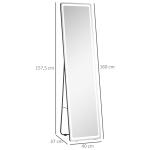 Fristående Helkroppsspegel med LED, Justerbar Golvspegel med Belysning, Elegant Inredning för Sovrum, Silver/Svart, 40 x 37 x 156,5 cm