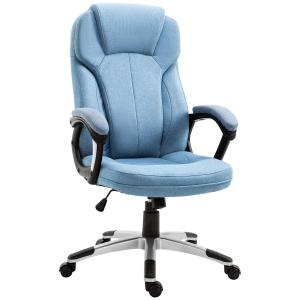 Ergonomisk Chefsstol Ljusblått Linne Höj- och Sänkbar Kontorsstol med Bekväm Vaddering Ljusblå 66 X 75 X 110-120 Cm