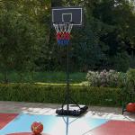 Basketkorg Basketstativ Svart Röd av Metall och Plast för Trädgård och Idrottsplats Höjdjusterbar med Hjul Brottsäker Bakvägg 220-250 cm