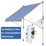 Fällbar Markis Klämma Markis Höjdjusterbar 200 X 150 Cm Aluminium för Terrass och Balkong Blå Vit