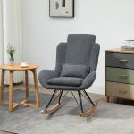 Gungstol med Justerbart Fotstöd, Bekväm Läsfåtölj i Linnetyg, Ergonomisk Vilostol med Träben för Vardagsrum, Mörkgrå, 75 x 95 x 110 cm